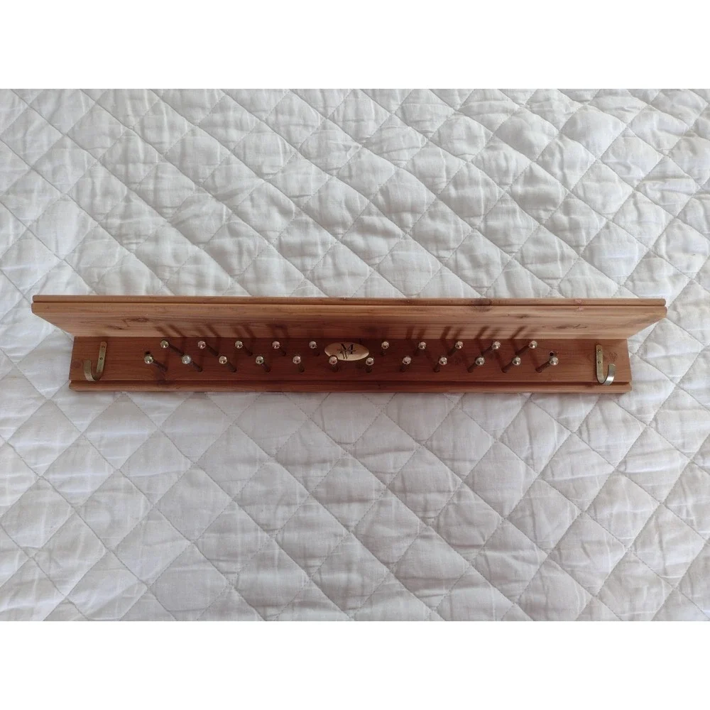 Men's Warehouse Cedar Tie Rack Shelf 22 Brass Pegs Hooks Organization Closet